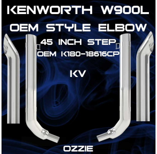 6 Inch Kenworth W900L 45 Inch Box Step OEM Style Elbow Exhaust Kit with Multi-Bend Elbow and Top Stack Options