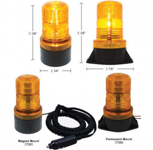 3 Amber High Power LED Micro Beacon Light with Permanent or Magnet Mount, 45 Flashes/Min, Fits Most Truck Models