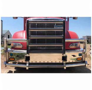 Truck Defender 16 Inch Aluminum Texas Style Standard Grille Guard W/ 3 Inch Pipes For Peterbilt 387 - Peterbilt Peter...
