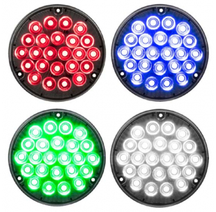 4-inch Sleeper Smoke Lens LED Light with Red, Blue, Green, White LEDs, 24 SMD LEDs, High/Low Functions, Polycarbonate Lens