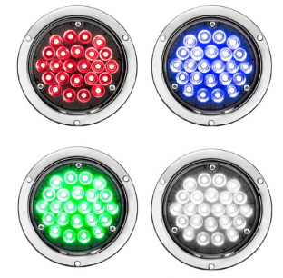 4-inch Sleeper Smoke Lens LED Light with Chrome Housing, Red/Blue/Green/White LED, 5-5/16 inch diameter, 24 SMD LEDs