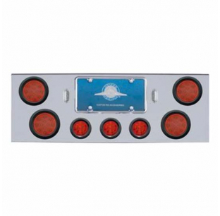 United Pacific Chrome Rear Center Panel With Four 12 LED 4 Inch Reflector Lights & Three 13 LED 2-1/2 Inch Beehive Li...