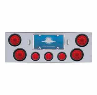 United Pacific Chrome Rear Center Panel With Four 10 LED 4 Inch Lights & 3 - 13 LED 2-1/2 Inch Beehive Lights - Unive...