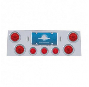 United Pacific Polished SS Rear Center Panel W/ 4 - 10 LED 4 Inch Lights & 13 LED 2 - 1/2 Inch Beehive Lights - Unive...