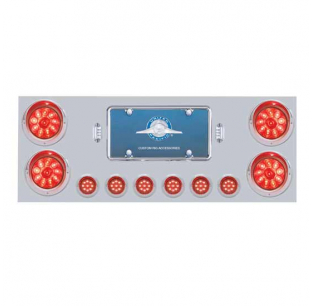 United Pacific 34 Inch Stainless Steel Rear Center Panel W/ Four 10-LED 4 Inch Lights, Six 9-LED 2 Inch Flat Lights -...