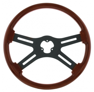 18 Wood Grain Matte Black 4 Spoke Steering Wheel with Horn Bezel and Button