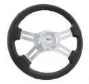 16 Inch Slotted Four-Spoke Classic Black Leather Steering Wheel
