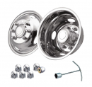 Ford 17 Inch By 6.5 Inch, 8 Lug, 4 Hand Hole, Complete Front And Rear Wheel Over The Lug Stainless Steel Simulator Set
