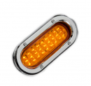87-1/2 Inch Stainless Front Bumper Light Bracket With Four Oval Amber LED Lights, Eight 2 Inch Round Amber LED Clearance Lights, And Chrome Plastic Flat Bezels